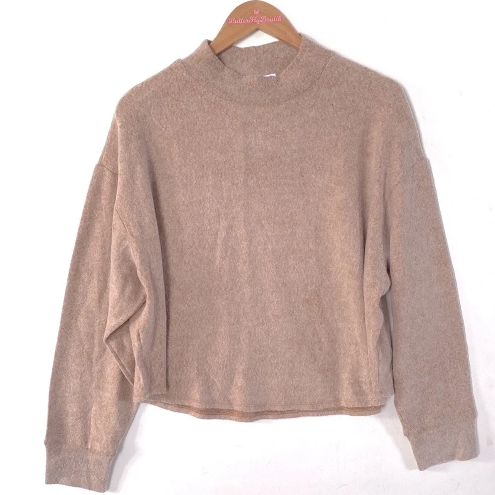 Socialite Mock Neck Soft Cloud Jersey Long Sleeve Top Camel Beige,‎ Size L, NWT